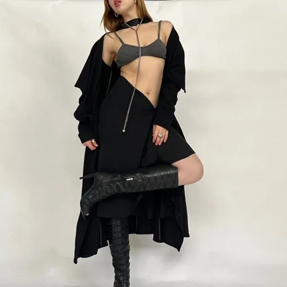 Sarah Pacini Wool Black Duster Jacket - Picture 7 of 9